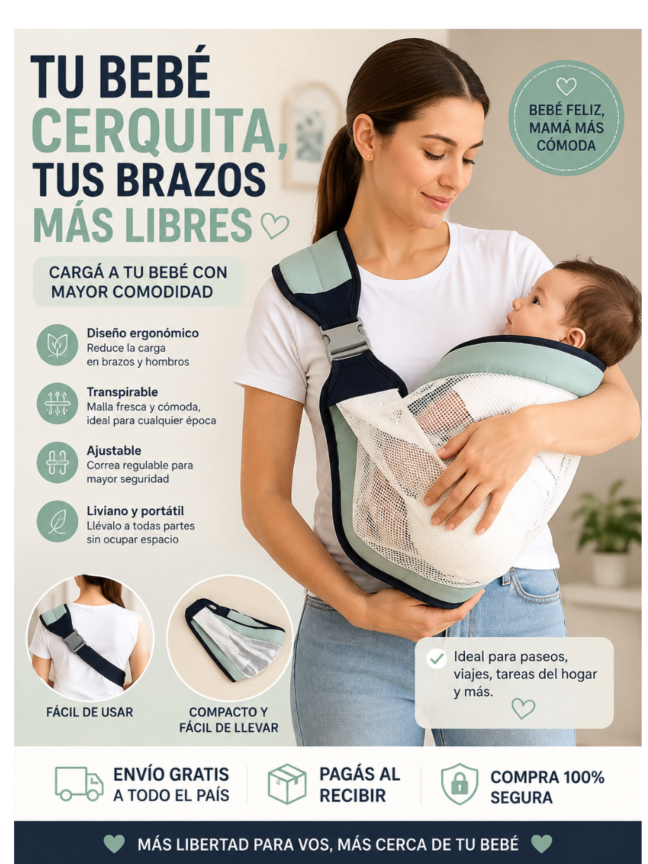 Portabebés Manos Libres 👶 | Cómodo, Ajustable y Transpirable